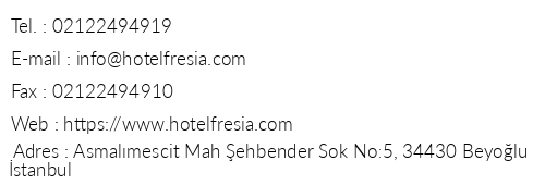 Hotel Fresia stanbul telefon numaralar, faks, e-mail, posta adresi ve iletiim bilgileri